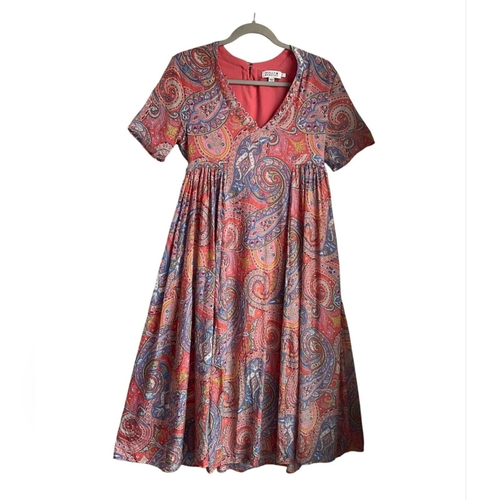 Molly Bracken Small Paisley Midi Dress Empire Waist V-Neck Flowy Boho - Picture 3 of 16